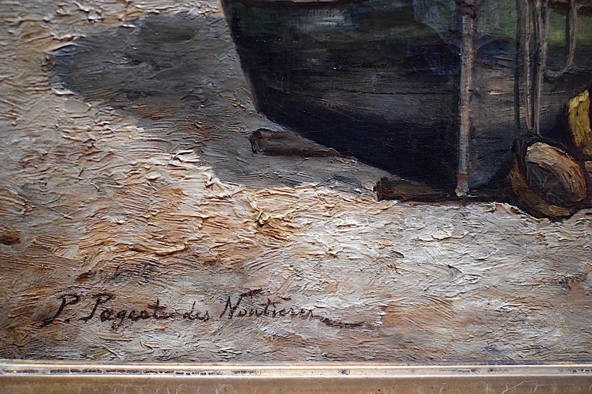 * P.  Pageot des Nouttières Paysage Marine Barques Bord de Mer Pêcheur XIX 19th RT101-photo-3