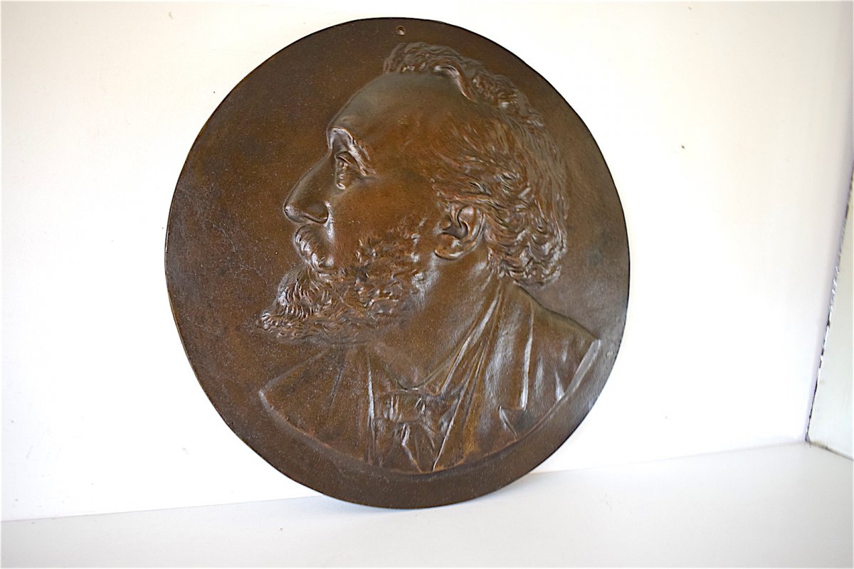 Plaquette Bas Relief en M&eacute;daillon Bronze Portrait L&eacute;on Gambetta XIX 19th REF111-photo-3