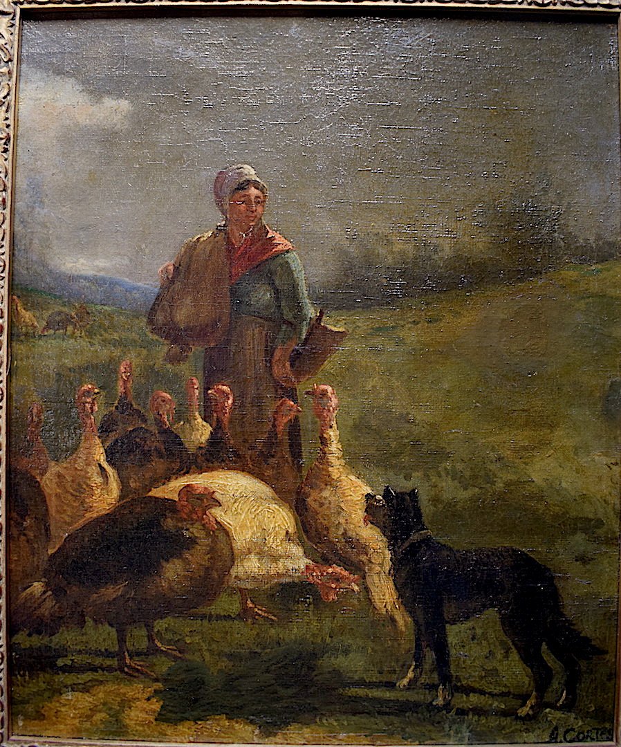 André Cortes Country Landscape Farmer Hen Turkeys XIX 19th Rt104-photo-4