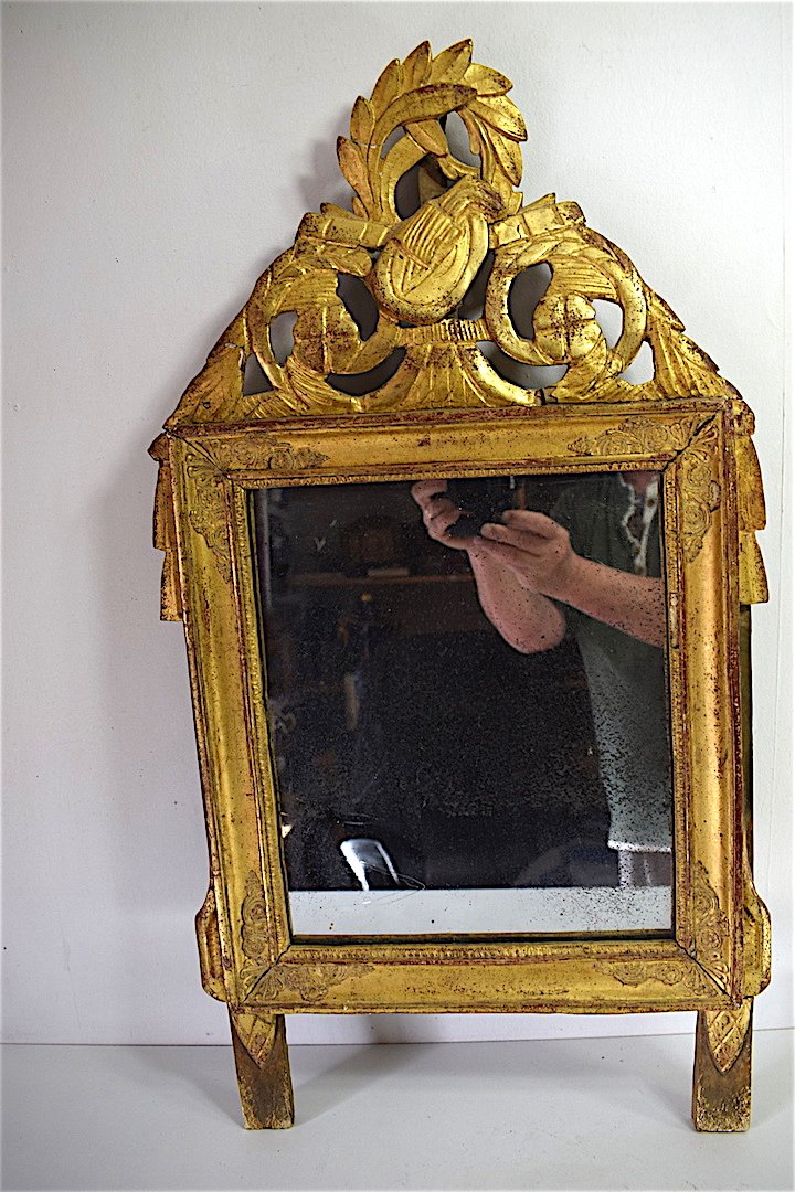 Miroir de Chambre ou D’alcôve en Bois Sculpté Doré Louis XVI  XVIII ème 18th REF112-photo-4