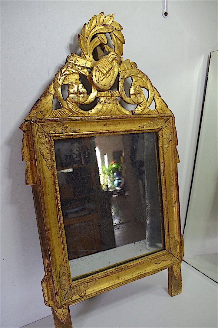 Miroir de Chambre ou D’alcôve en Bois Sculpté Doré Louis XVI  XVIII ème 18th REF112-photo-8