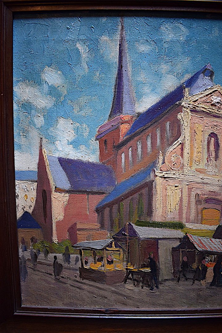 Sloan Franck Sign&eacute; Paris Place Sc&egrave;ne De March&eacute; &eacute;glise Impressionniste XX 20th RT108-photo-3