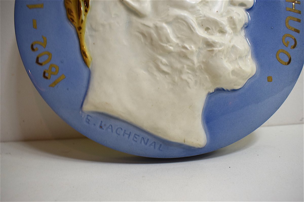 Victor Hugo Porcelain Medallion Signed E Lachenal XIX XX 19th 19th Ref113-photo-3
