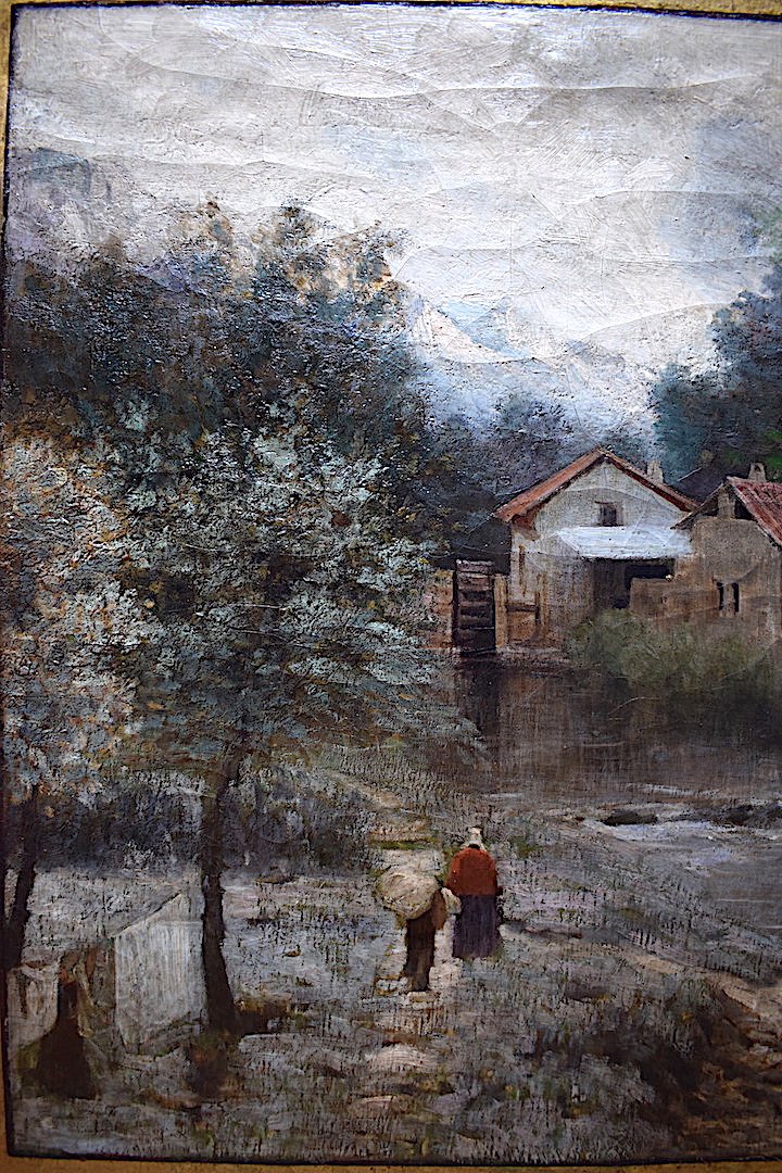 Ecole de Barbizon impressionniste Lavandières Paysage Montagne animé non Signé à Identifier XIX-photo-4