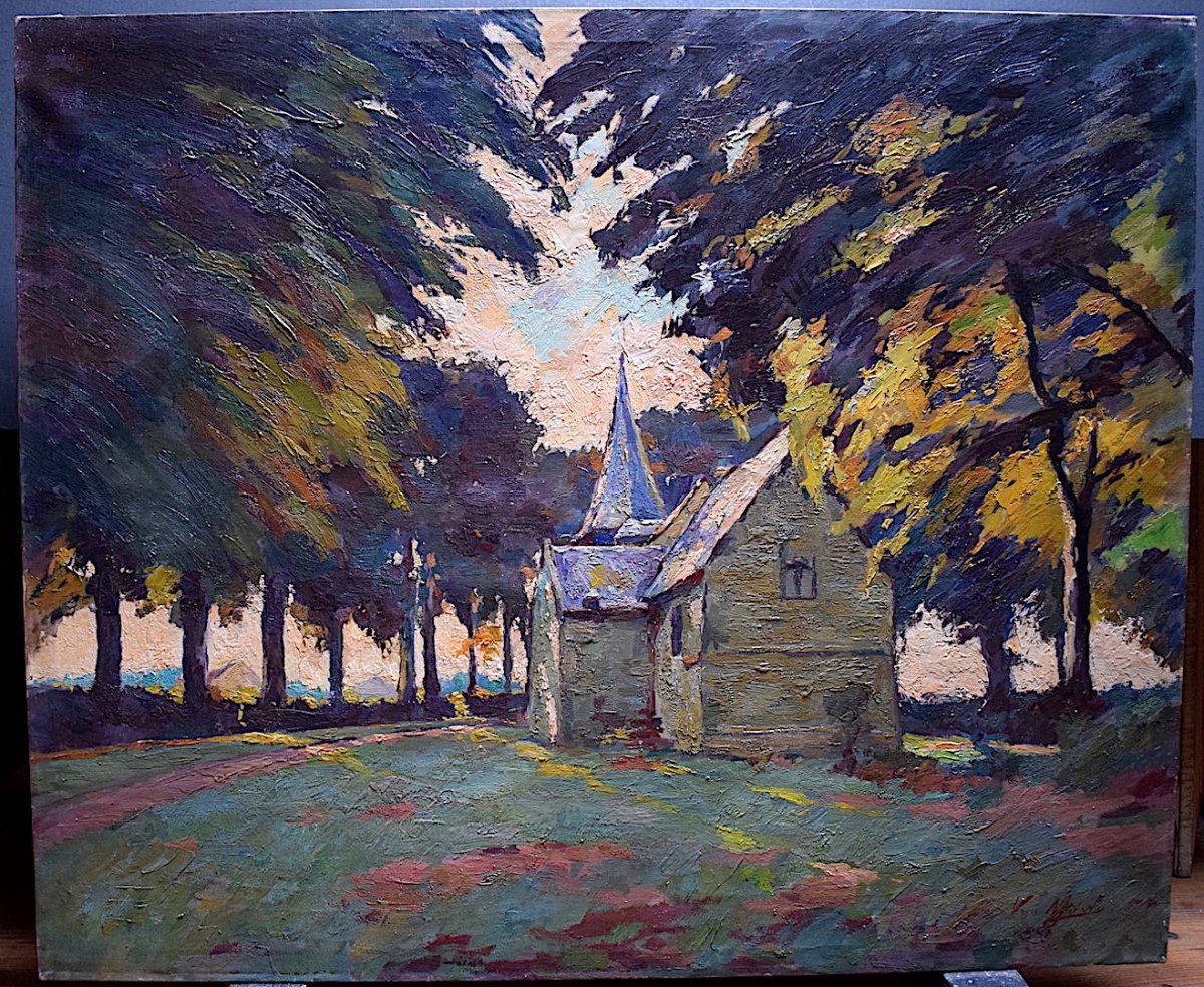 Van Mierlo Sign&eacute; Belge Belgique Paysage &eacute;glise Fauve XX RT133 *