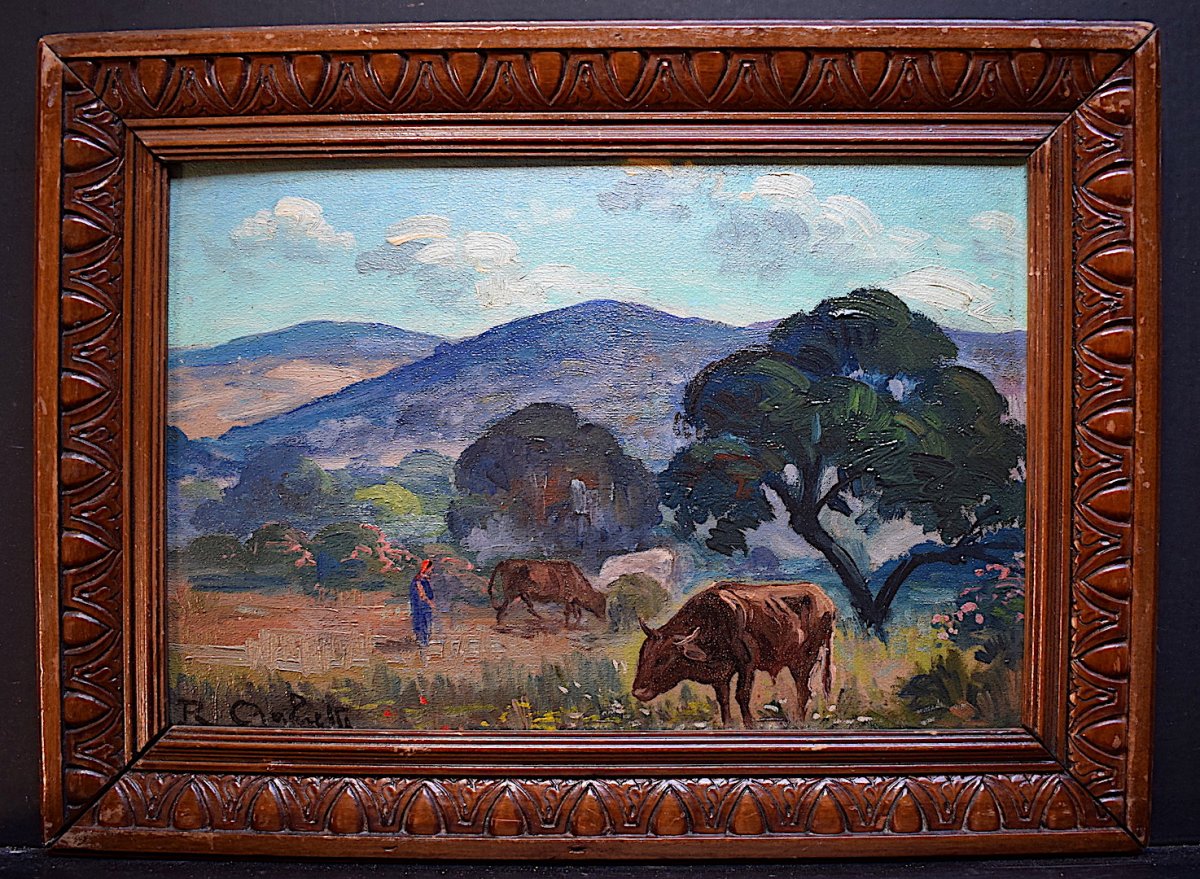 Aglietti Romeo Xavier Charles Orientalist Landscape Algeria Berber Cows XX Rt140-photo-5