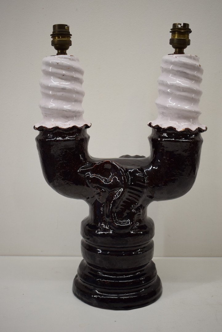 Jean Austruy Art Deco Ceramic Candlestick Table Lamp Signed Circa 1950  XX Ref132-photo-4