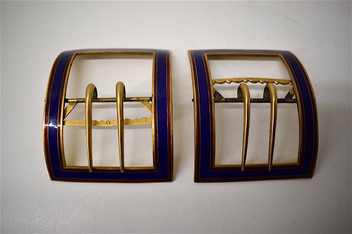 Two Belt Buckles Antique Enamel And Gilt Bronze Ref133-photo-2