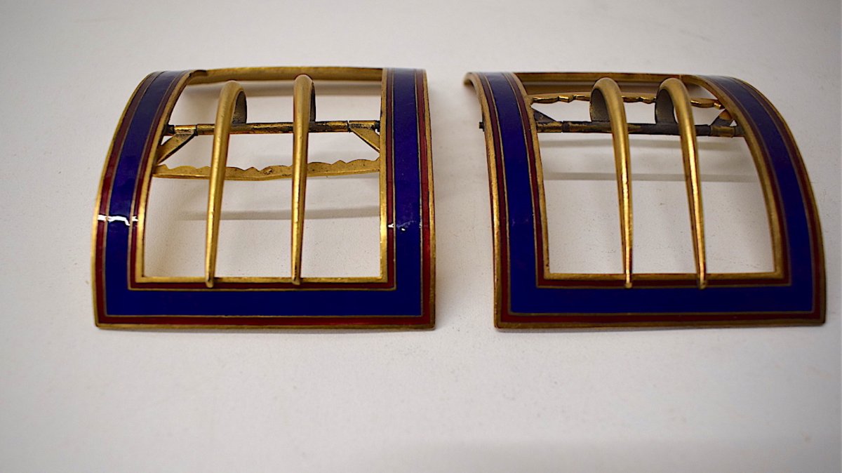 Two Belt Buckles Antique Enamel And Gilt Bronze Ref133-photo-3