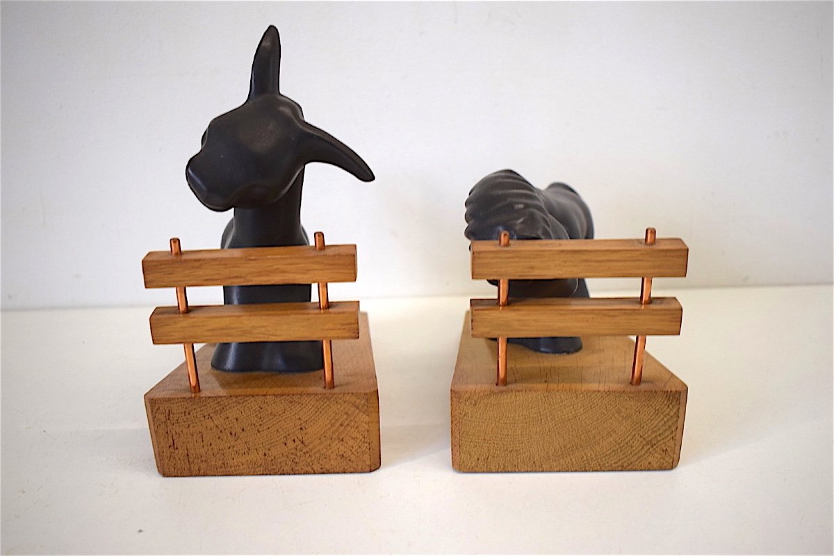 Colette Gueden Ceramic And Wood Donkey Pony Bookends 1950 XX 20th Ref136-photo-2