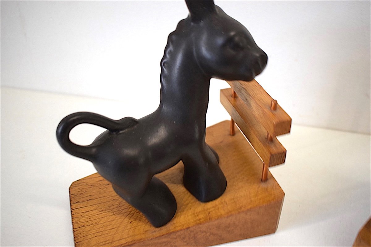 Colette Gueden Ceramic And Wood Donkey Pony Bookends 1950 XX 20th Ref136-photo-1