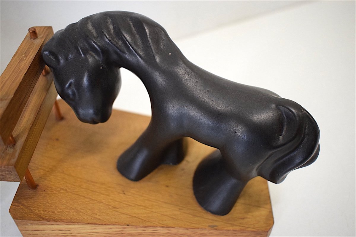 Colette Gueden Ceramic And Wood Donkey Pony Bookends 1950 XX 20th Ref136-photo-2