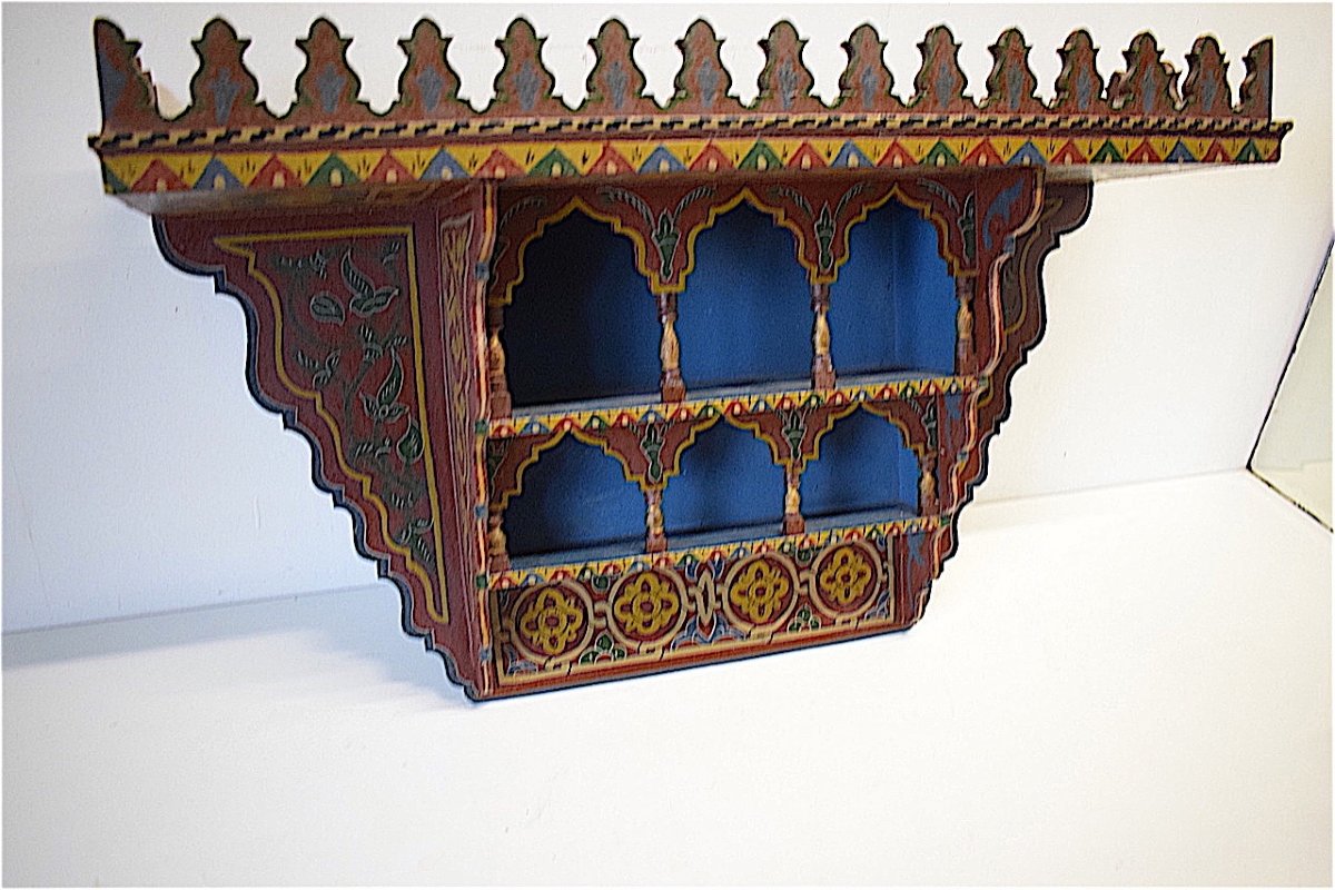 Moroccan Wall Shelf Painted Wood Morocco Early XXth Orientalist Ref137-photo-2