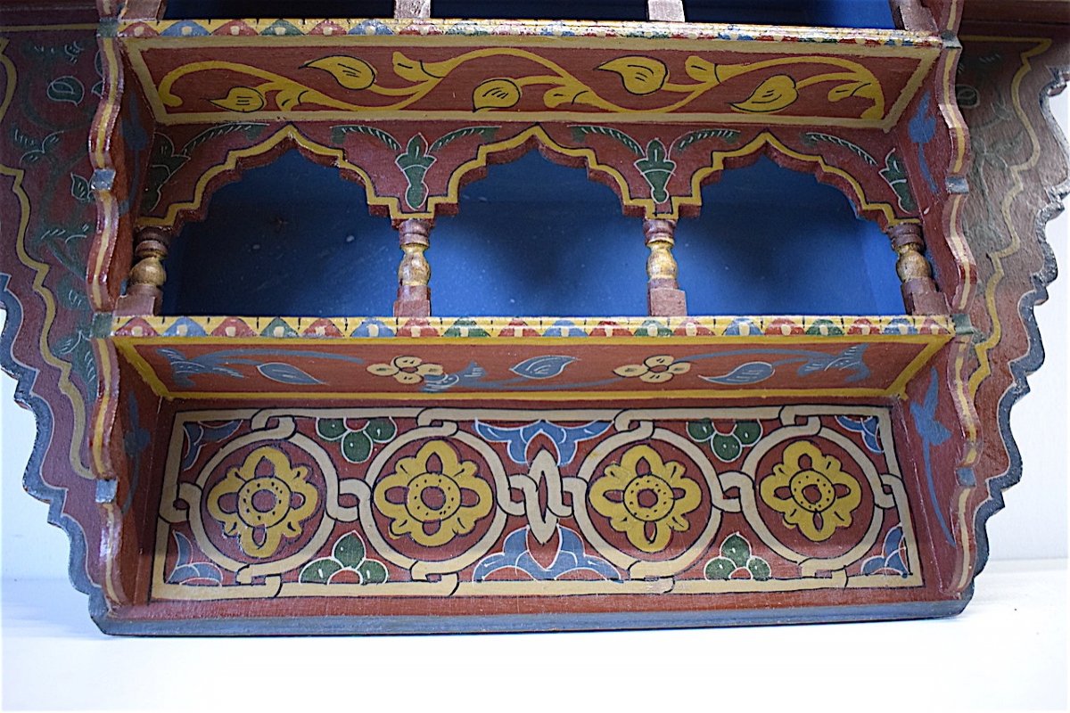 Moroccan Wall Shelf Painted Wood Morocco Early XXth Orientalist Ref137-photo-1