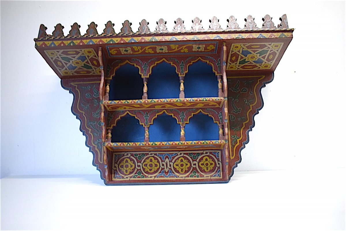 Moroccan Wall Shelf Painted Wood Morocco Early XXth Orientalist Ref137-photo-2