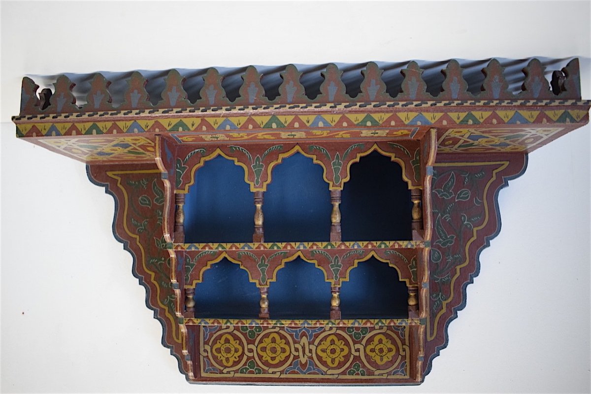 Moroccan Wall Shelf Painted Wood Morocco Early XXth Orientalist Ref137-photo-5