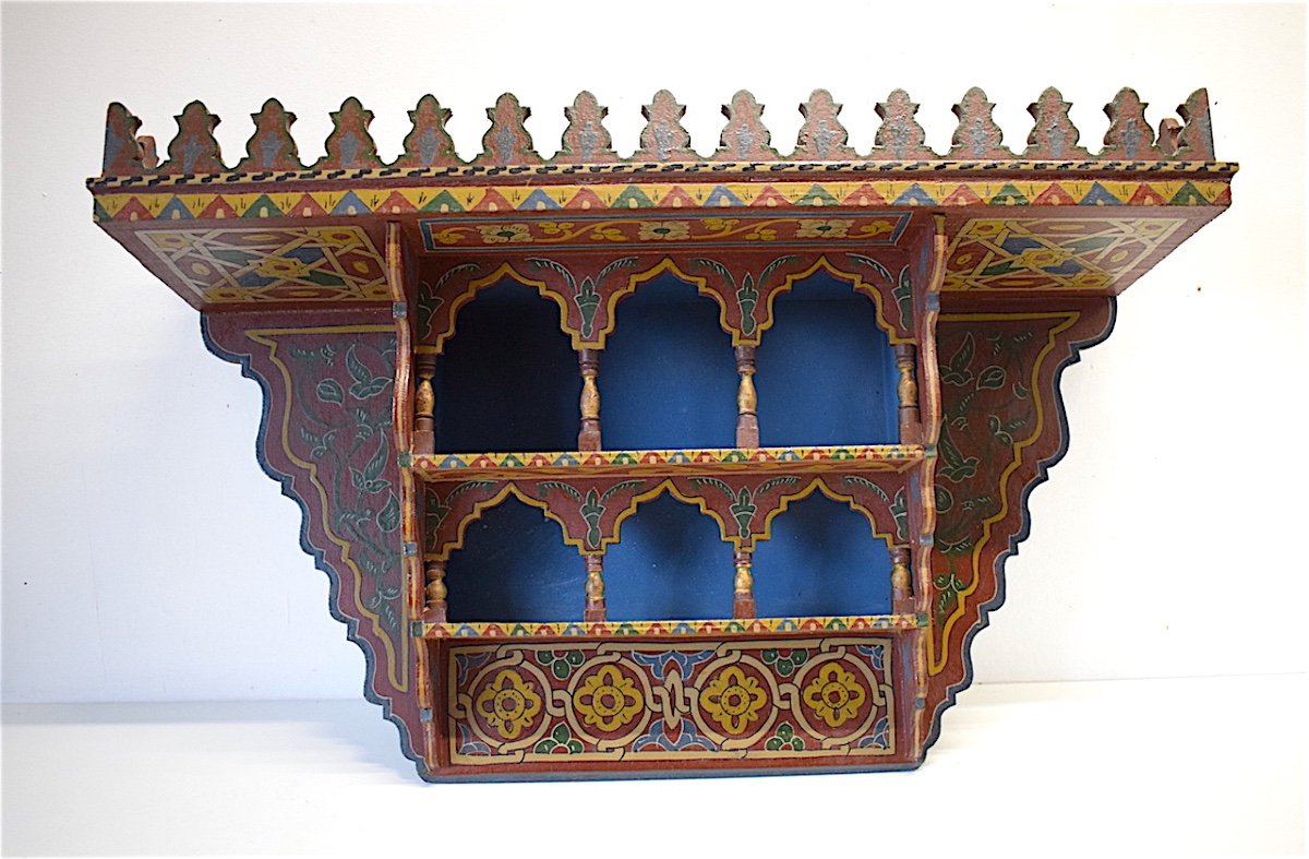 Moroccan Wall Shelf Painted Wood Morocco Early XXth Orientalist Ref137-photo-8