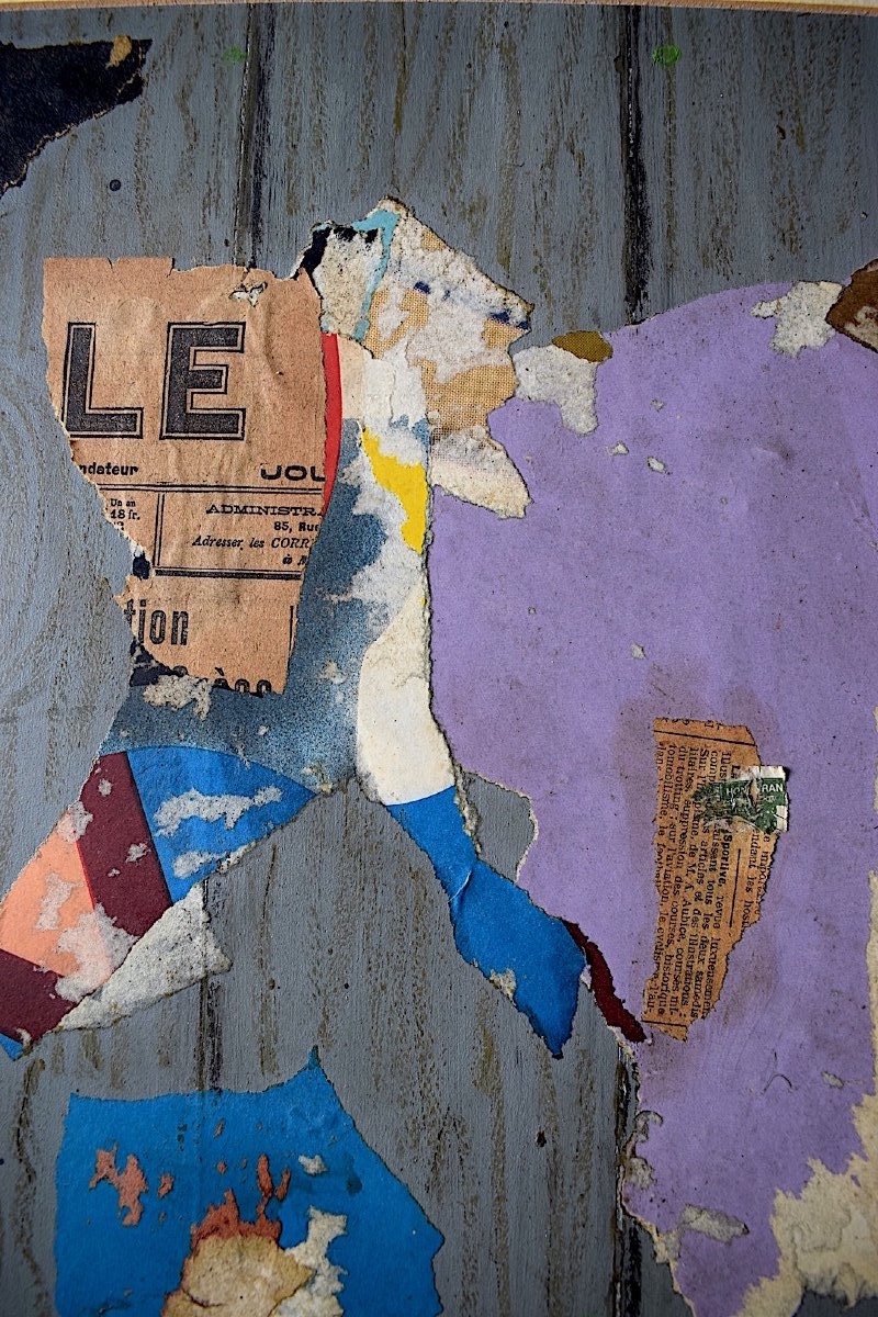 Collage Mixed Media Paper Fabrics Modern Art Abstract XX Rt167-photo-4