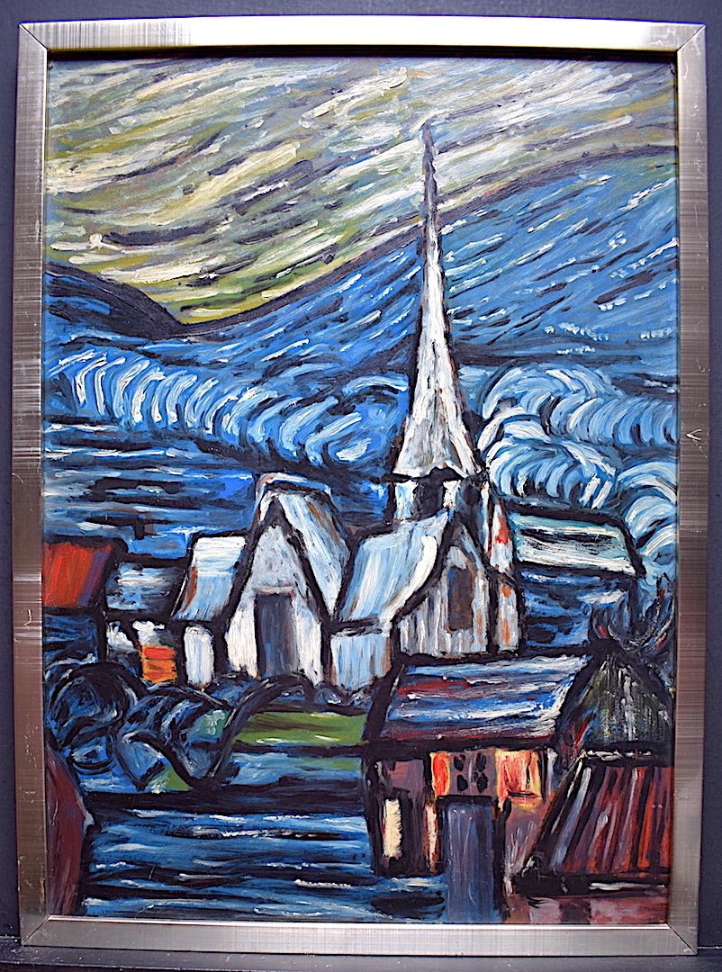 Expressionniste Fauve Village &eacute;glise Paysage XX RT178