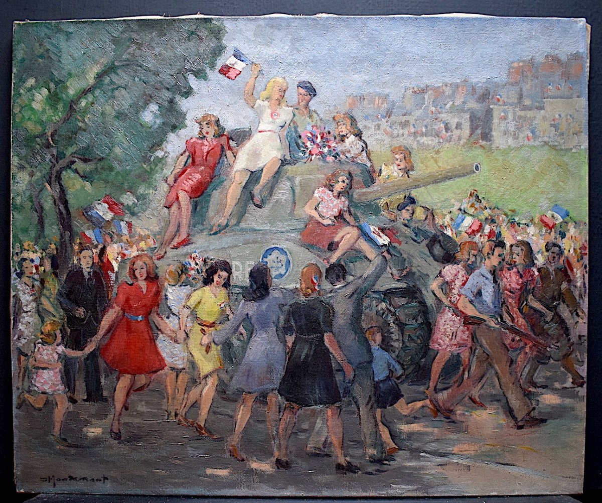 Scene Of History Liberation War 1939 -1945 Paris French School Signed To Identify XX Rt204