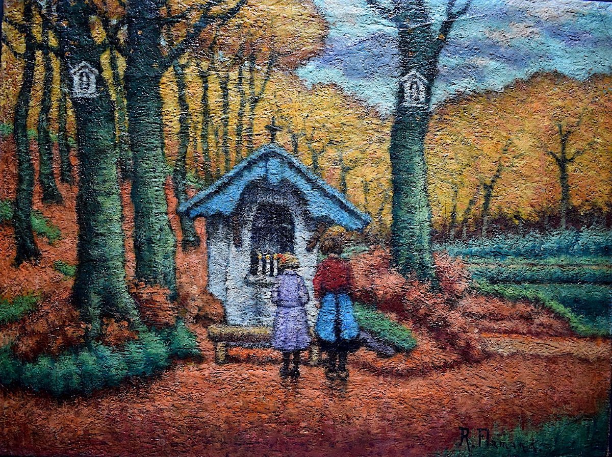 R Flemish Signed Belgian Children Small Chapel Oratory Religion Fauvism XX Rt205-photo-2