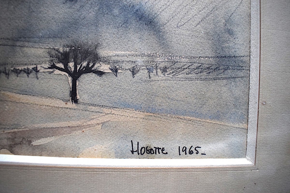 Hosotte Signed Morvan Vézelay Massive Snow Landscape Watercolor XX Rt207-photo-2