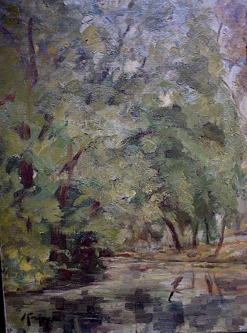 Impressionist Landscape Forest Or River Pond Undergrowth Signed To Identify XX Rt222-photo-4