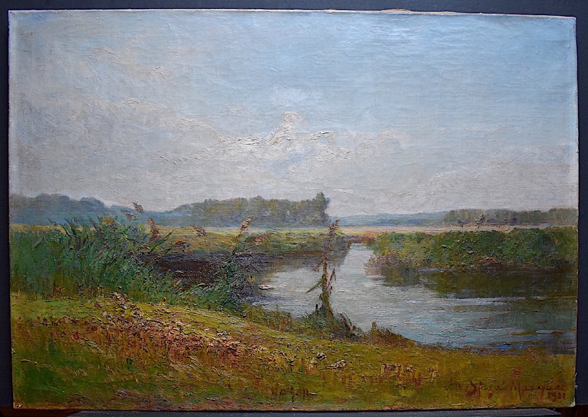 Signed Marquet Or Marguet Impressionist Landscape Pond Countryside 1921 XX  Rt223