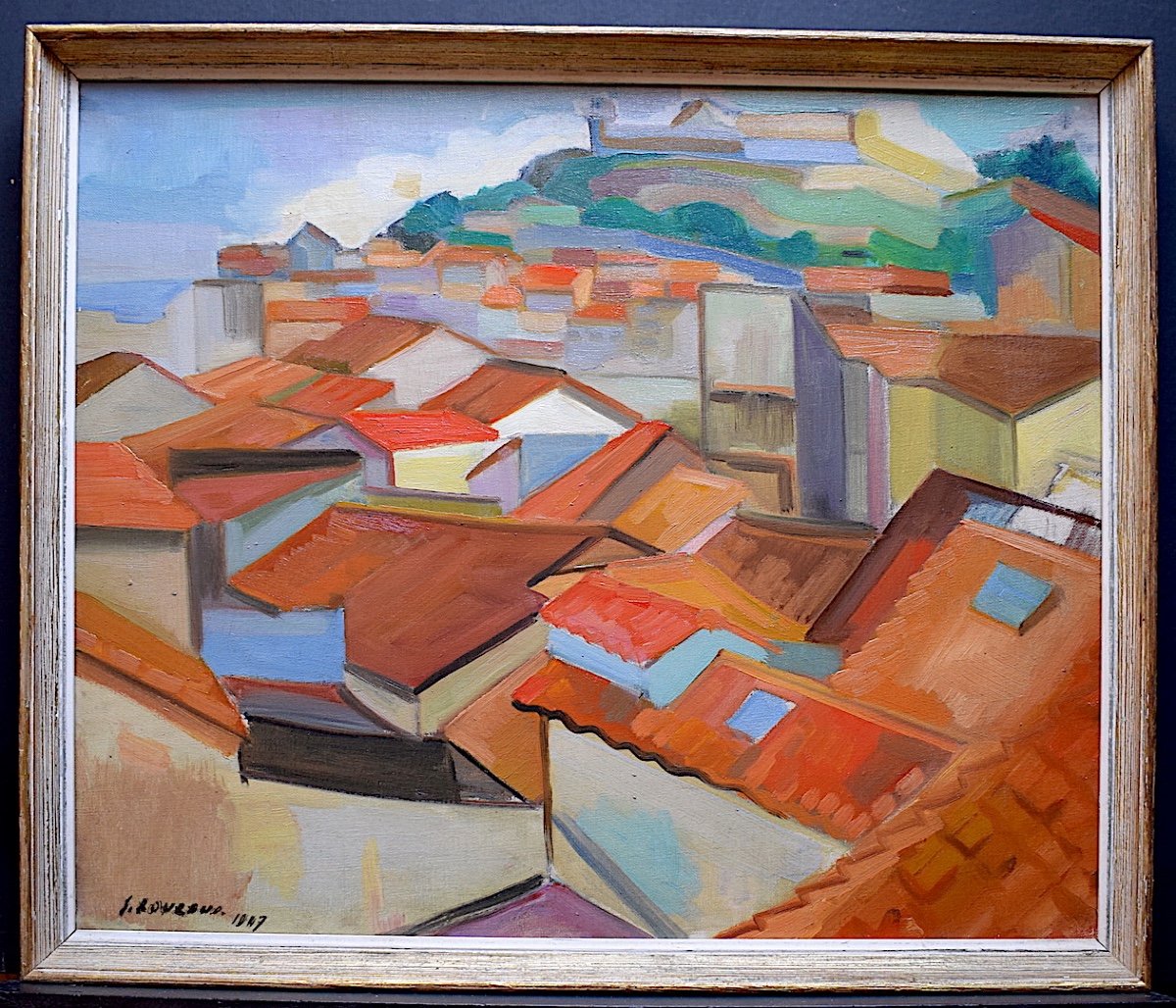 Cubist Modernist Fauve Village Provençal Côte d'Azur XX 1947  Signed To Identify Rt231-photo-5