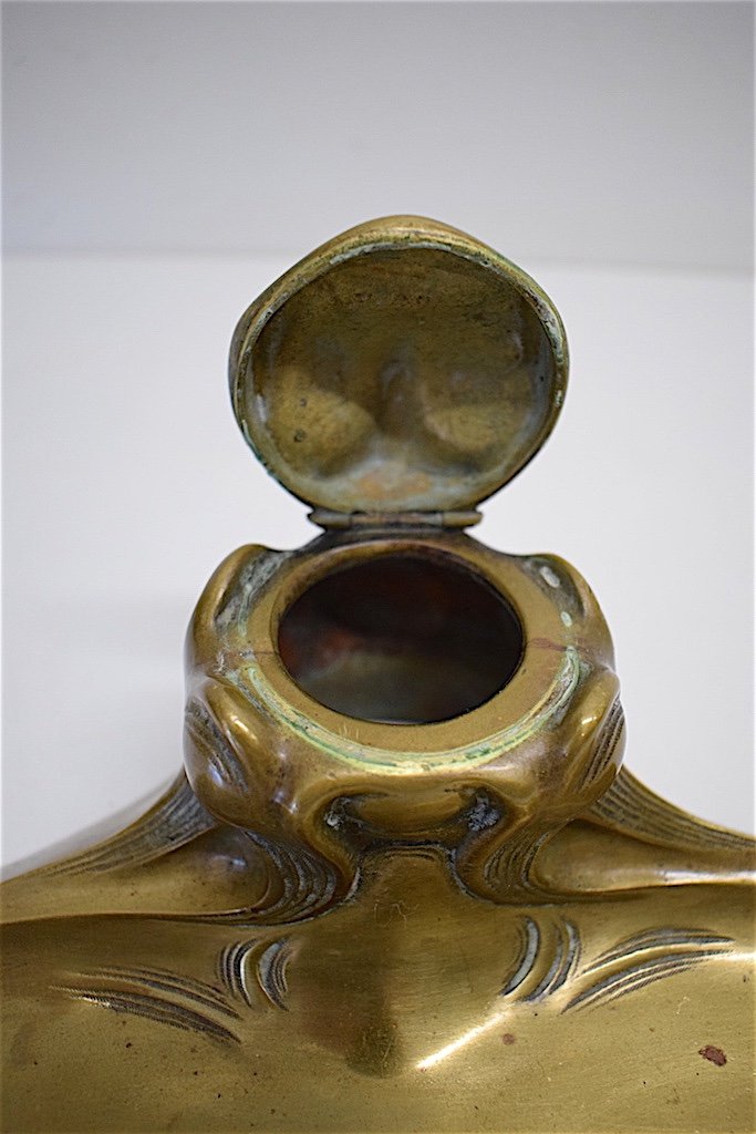 Encrier Bronze Art Nouveau 1900 D&eacute;cor Naturaliste Proche Hector Guimard  Jugendstil Inkwell REF142-photo-1