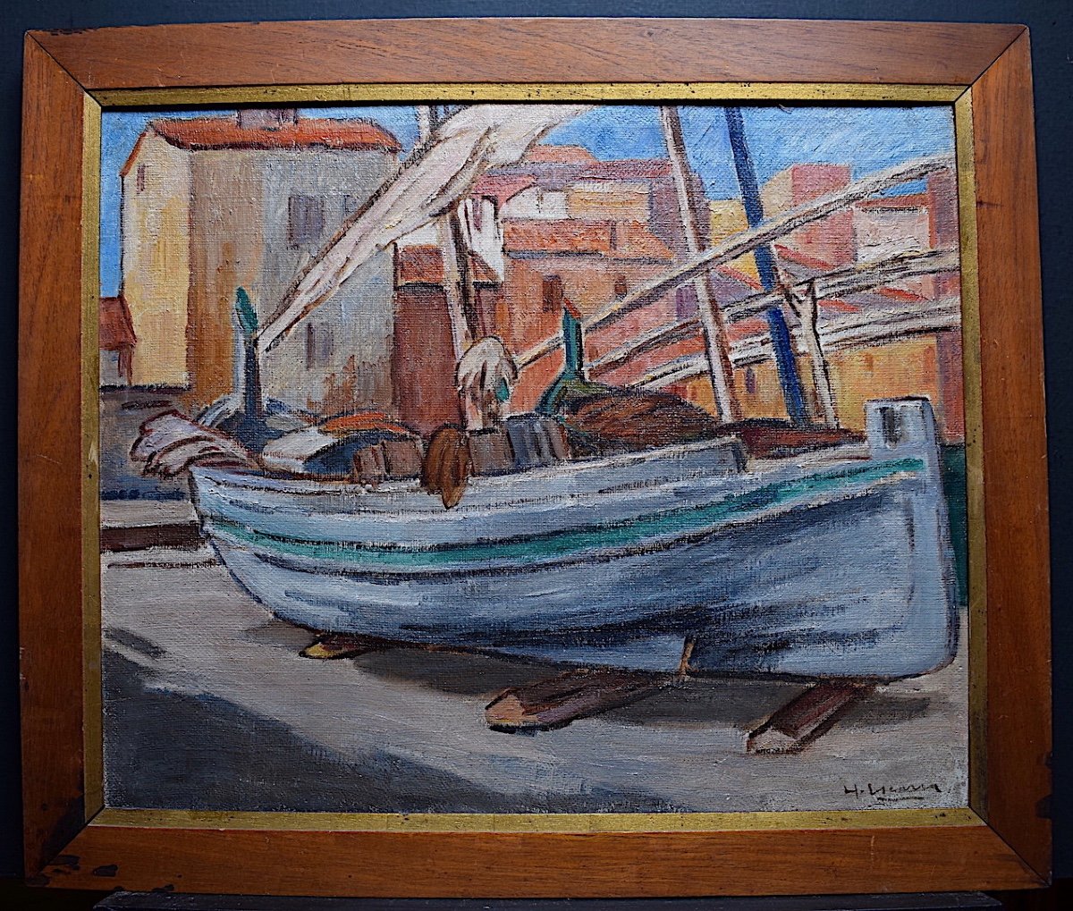 Signé à identifier Bateau de Pêche Pointu  Barque Village Provençal Provence  XX RT255