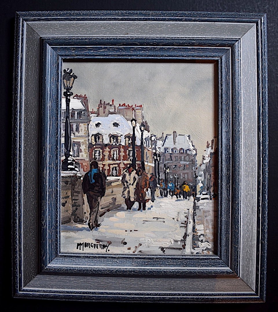 Animated Street Scene Paris Pont Neuf Signed Michel Margueray XX Rt265-photo-3