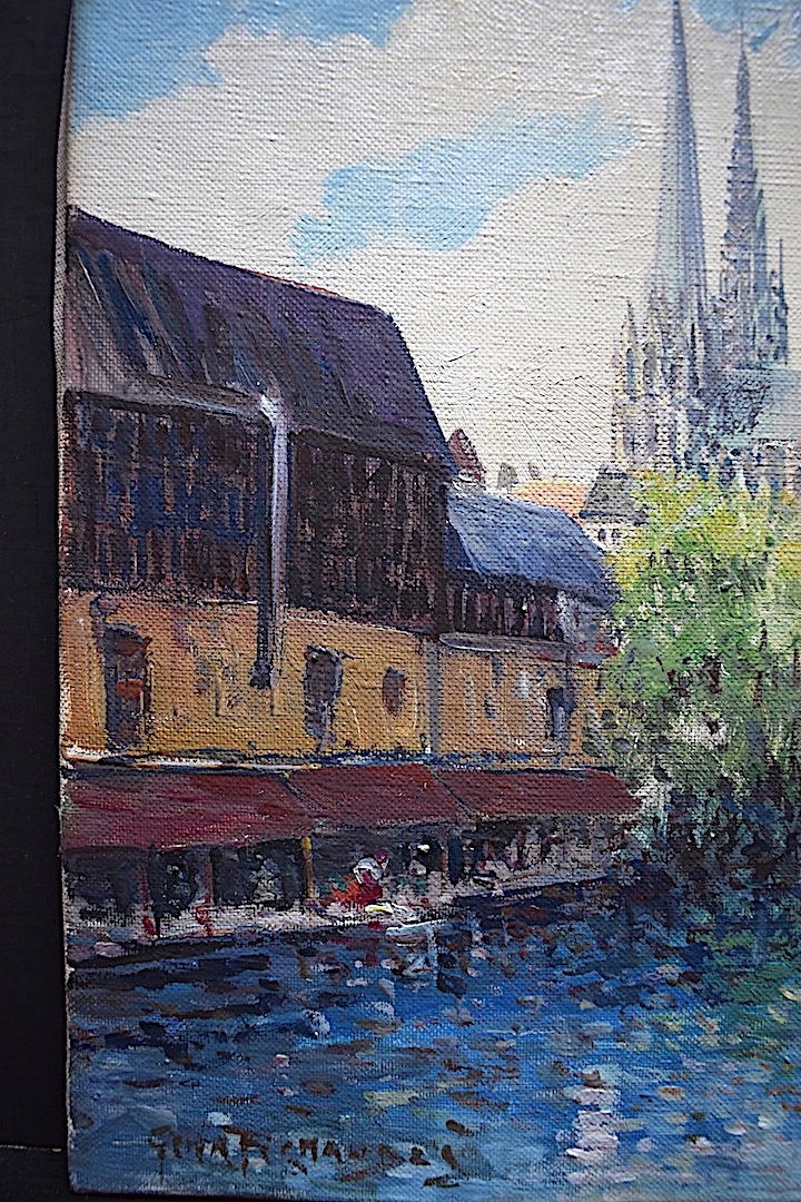  Géna Péchaubès Paysage Cathédrale de Chartres Postimpressionniste Signé  XX RT284-photo-1