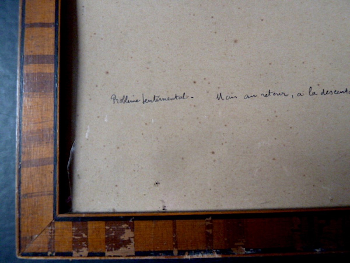 Aquarelle Ballade Romantique ânes Scène Galante  Début XX ème  Monogramme U S ou M S RT285-photo-3