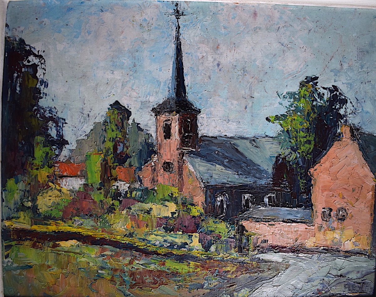 Signed Flesch Village Thorembais-les-béguines Belgium Belgian Post-impressionist XX Rt298-photo-2