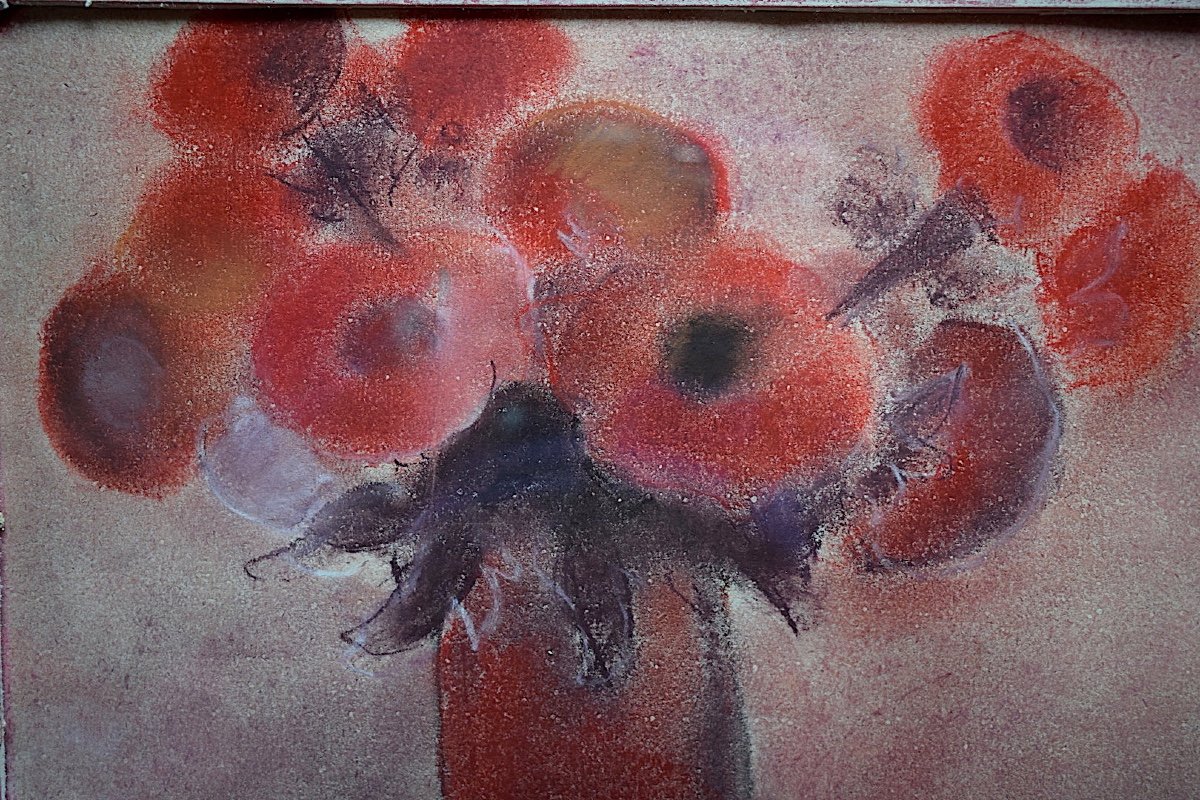 Jacques Daufin Signed Pastel Still Life Vase Of Flowers Post-impressionist XX Rt308-photo-2
