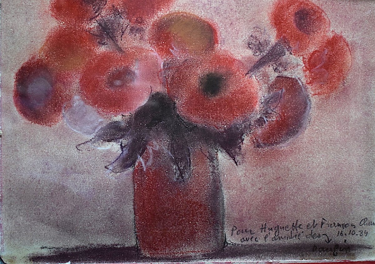 Jacques Daufin sign&eacute; Pastel Nature Morte Vase de Fleurs Postimpressionniste XX RT308-photo-3