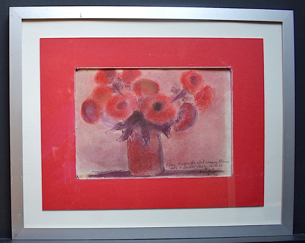 Jacques Daufin sign&eacute; Pastel Nature Morte Vase de Fleurs Postimpressionniste XX RT308-photo-3
