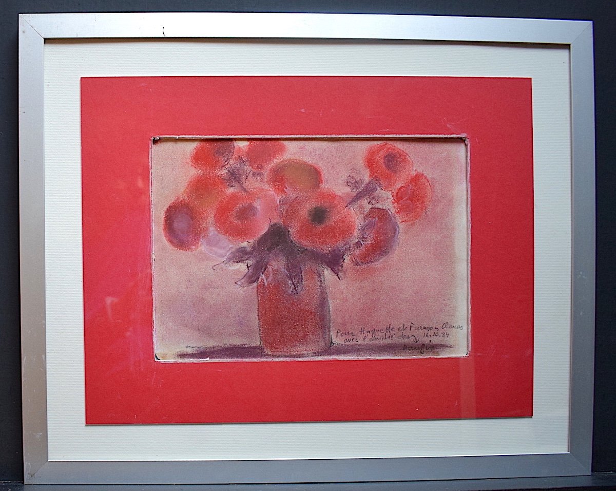 Jacques Daufin Signed Pastel Still Life Vase Of Flowers Post-impressionist XX Rt308-photo-3