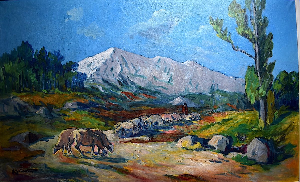 Jean Guindon Large Format Sainte Victoire Mountain Shepherd Sheep Provençal Landscape XX Rt312 *-photo-2