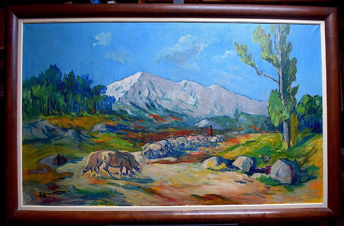 Jean Guindon Large Format Sainte Victoire Mountain Shepherd Sheep Provençal Landscape XX Rt312 *