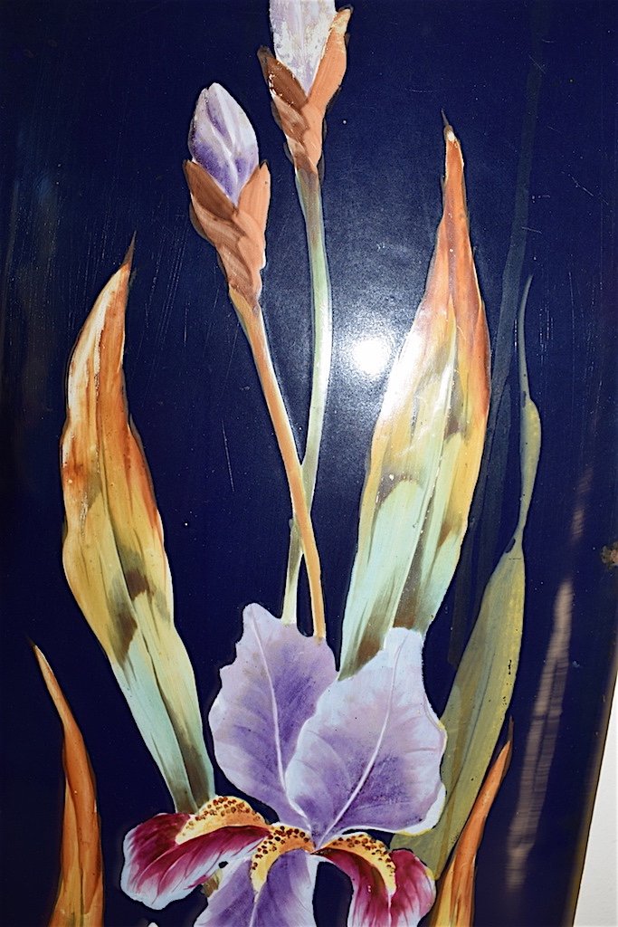 Enamel Plate Domed With Iris Flowers Art Nouveau 1900 Enamel Sheet Ref160-photo-4