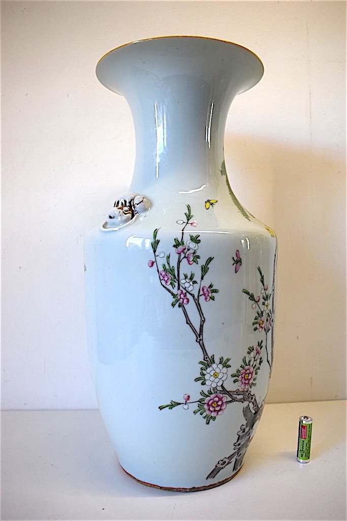 Celadon Chinese Porcelain Vase Decor Birds Insects Flowering Tree Asian Chinese 1900 Ref170-photo-1