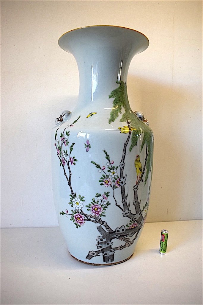 Celadon Chinese Porcelain Vase Decor Birds Insects Flowering Tree Asian Chinese 1900 Ref170-photo-8