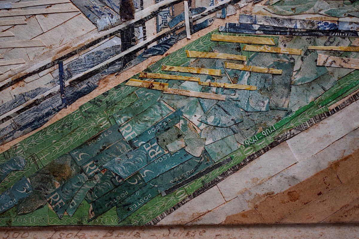 Curiosit&eacute; Art  Brut Art Singulier Collage Timbres G Roussel 1962 Isola Bella Suisse Italie XX RT351-photo-2