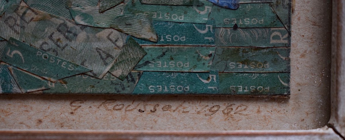 Curiosit&eacute; Art  Brut Art Singulier Collage Timbres G Roussel 1962 Isola Bella Suisse Italie XX RT351-photo-3