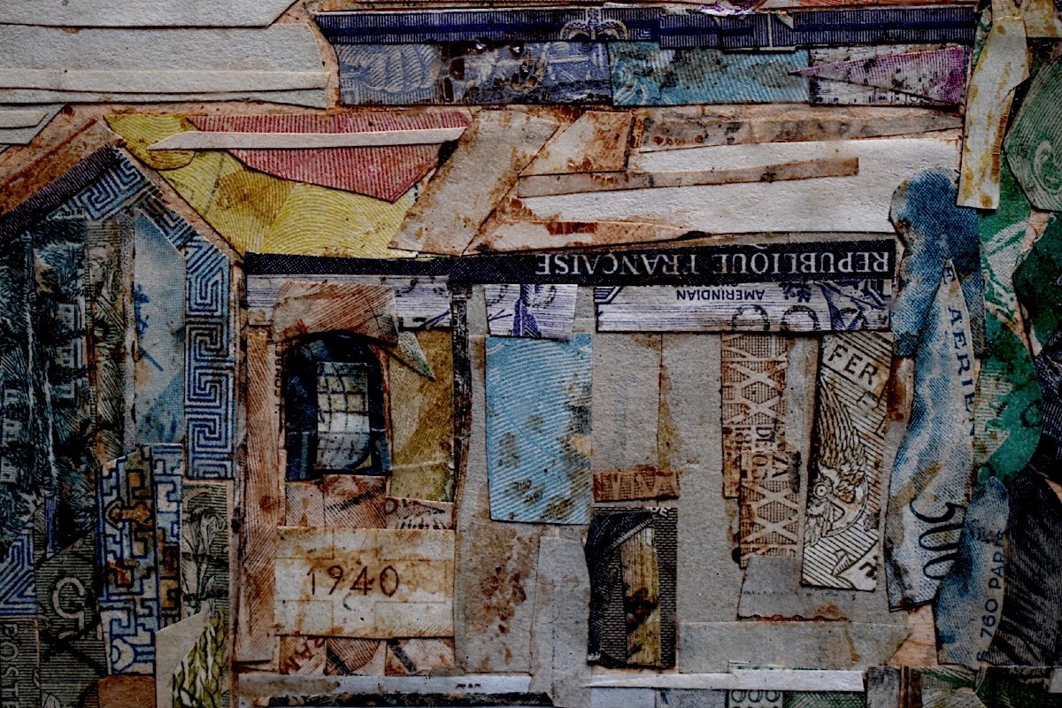 Curiosit&eacute; Art  Brut Art Singulier Collage Timbres G Roussel 1962 Isola Bella Suisse Italie XX RT351-photo-5