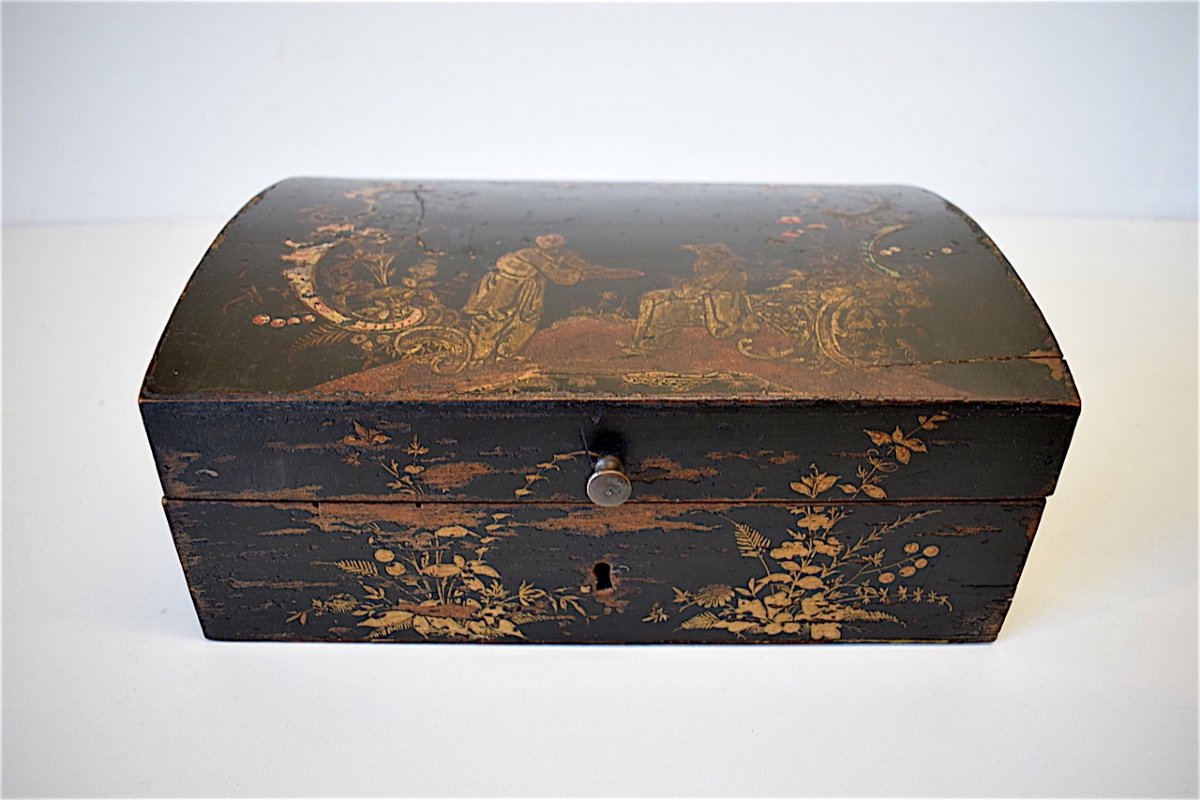 18th Century Wig Box Box Lacquered Wood Chinese Decor Ref176-photo-8