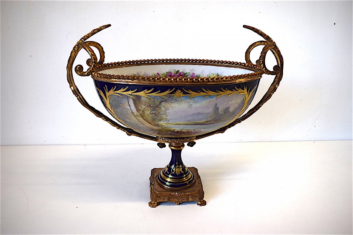 Oval Porcelain Cup Mounted Gilt Bronze Dlg Sèvres XIX Ref177-photo-2