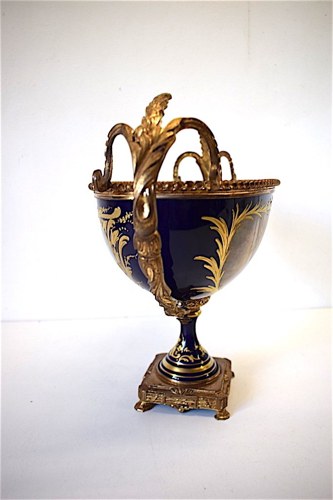Oval Porcelain Cup Mounted Gilt Bronze Dlg Sèvres XIX Ref177-photo-4